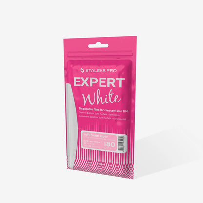 STALEKS EXPERT 40 Disposable White Crescent Nail File Refills – Soft Foam, 30 pcs