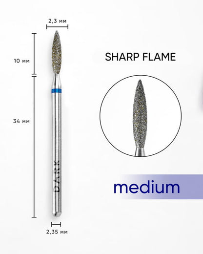 DARK Diamond Bit – Sharp Flame 2.3 × 10 mm, Blue