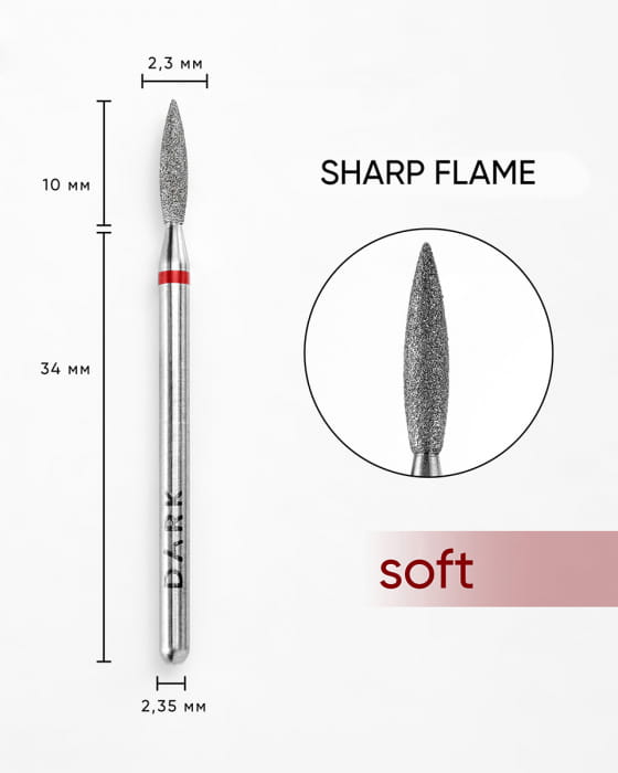 DARK Diamond Bit – Sharp Flame 2.3 × 10 mm, Red