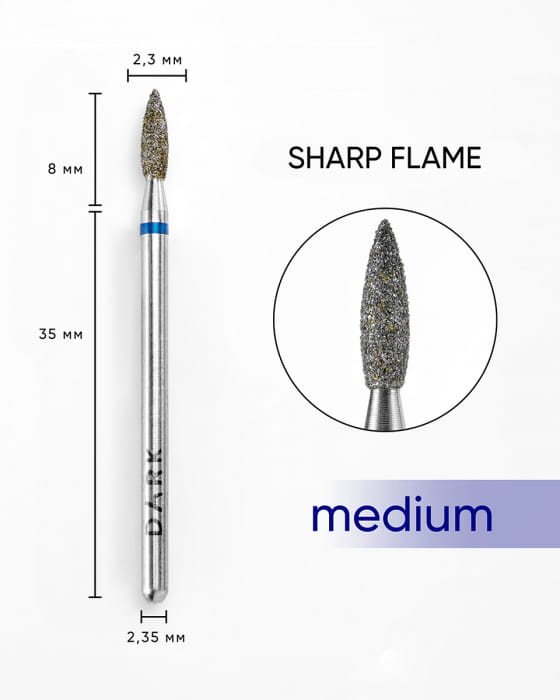 DARK Diamond Bit – Sharp Flame 2.3 × 8 mm, Blue